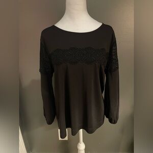 Black Karl Lagerfeld long sleeve Size M with designs on the shirt and sleeve